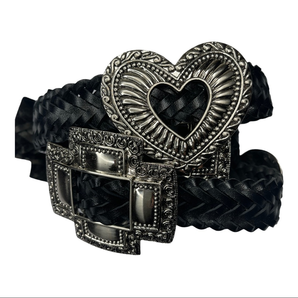 Vintage Leather Braided Cross & Heart Concho Belt